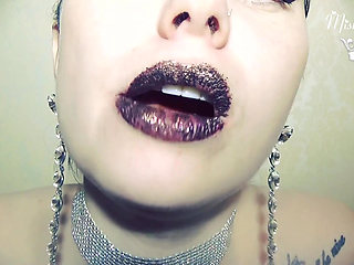 Brown glittery lips and sexy chocolate eating