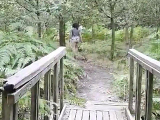 Sexy arse wife flashing in the woods
