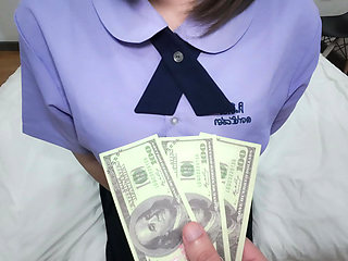 Student teen girl gets paid for cum inside