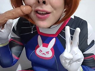 Fermerino as D.Va in Steamy Cosplay Performs BDSM Nosehook Restraint During Deepthroat B