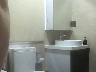 Playing with My Big Thick Cock as I Watch My Step Sister Shower