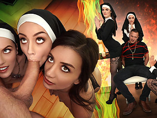 Three Horny Nuns Fuck the Devil Out of Him