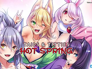 Super steamy anime special with tails and melons in the hot spring