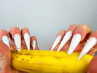 Long White Nails Scratching And Destroying Banana Like Dick
