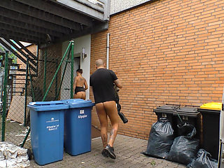 Tattooed MILF fucked in her wet shaved pussy outdoor