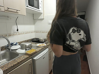 Step Daughter Cooks Dinner With Step Dad, Things Get Saucy And Start To Sizzle In The Kitchen