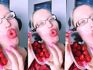 Asmr Strawberry Eating - Asmr, Eye Glasses, Gianess, Lipstick, Big Lips, Mough, Food, Face Fetish, Long Nails