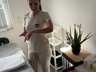 Masseuse Catches Client Jerking During Leg Massage - Then Lets Him Cum on Her Oily Tits