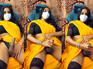 Crossdresser Jerking off in Saree