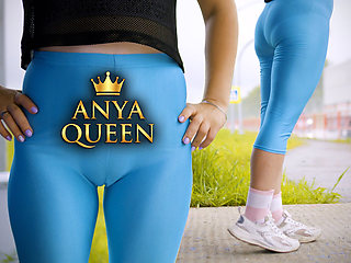 156 Goddess Anya's Tight Blue Leggings: Provocative Yoga Pants Ass Show