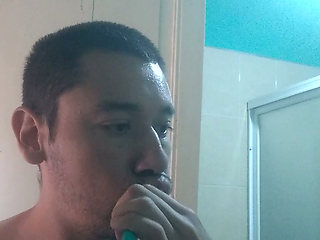 Washing my face while caressing my nipples