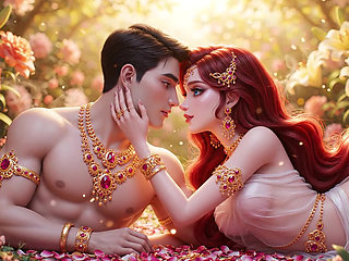 Hot chemistry of desi indian couple in the bedroom - Sexy girl with gold jewelry and muscular guy in full passion