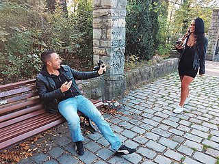 Busty raven hooks up in the park with a guy she met on Tinder