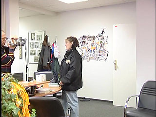 Pregnant brunette blowing old pals dick