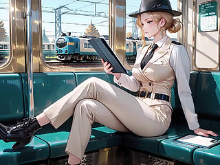 Leaning Against the Vintage Train Door, She Runs Her Hand Down Sheer Stockings While Gazing with a Cold yet Misty Look