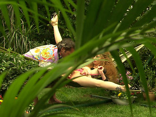 Ginger MILF with big tits gets fucked outdoors