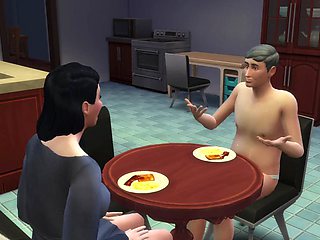 The Sims 4: Slutty wife fucks cuckold husband while he naps BBC