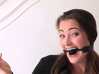 Funny brown haired doll flashes off inborn tits