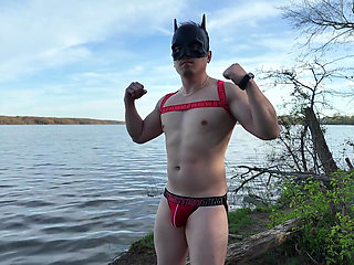 Asian Muscle God Strips Bare by the Lake - Ripped Physique on Full Display & Massive Load
