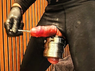 CBT Stretching my balls with 5kg of Metal with a huge cumshot !
