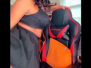 Ebony Slut Rides Dildo and Squirts Solo