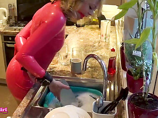 Latex Domestic Slave: Gagged, Restrained & Dripping Everywhere