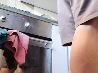 Husband with a big 22cm cock wants to cum while cleaning the basement in spring