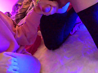 Femboy jerk off in front of girl