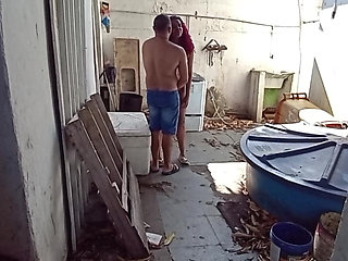 Putting it hot on the cleaning lady in the backyard