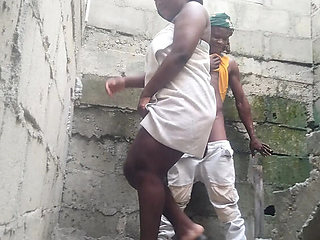 Switcock Fucks Horny Neighbor in Unfinished Building - Outdoor Doggy Style with Huge Tits