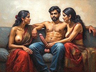 Indian threesome sex big cock with two hot bhabhi