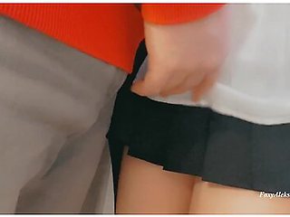 Crazy Dirty Fantasy!!! Petting In The Public Place Girl In Short Skirt In The Bus. Sexy Ass