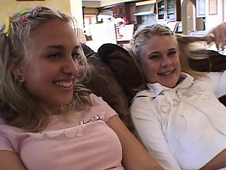 Cute blonde teen trio strip off