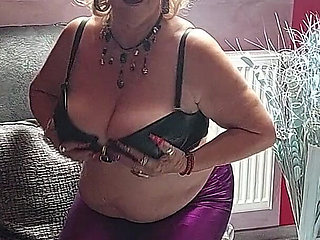 Busty Mature Slut Squeezes Massive Tits Moaning in Heels