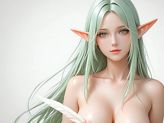 Lustrender Slideshow: Beautiful Nude Elf Framed Feather Line Art - Ai Video