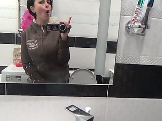 Pissing on the toilet long and a lot after long desperation and a lot of liquids