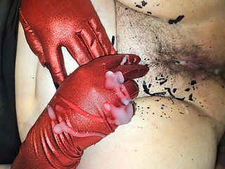 Big Ass Submissive Slut Covered in Cum in Wax Play Cock 30cm