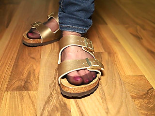 Nylons & Tight Jeans - Dangling in Classic Sandals