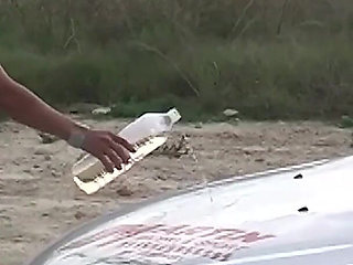 Gipsy Skinny Brunette with Small Cute Tits Cleans My Car Wearing a Bikini and Gets Naked