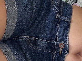 Jeans Fart Spank: Belly Play on the Couch