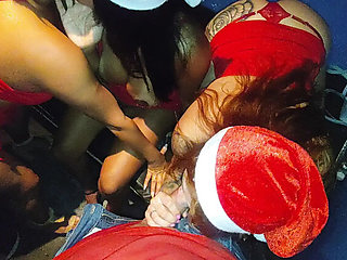 Mrs Claus Fucks 2 Guys in Hot Swinger Orgy - Blonde Latina MILF Takes Double Blowjob & Doggy