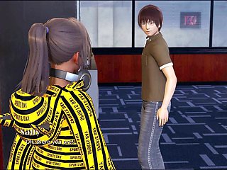 Hot brunette with big tits and a big ass in an adult visual novel