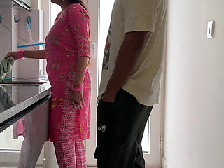 The step-aunt with a big ass was left fiercely by the boy with a female condom.