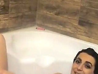 Beautiful Sugar Babe Tight Jeans Teasing and Kinky MILF Games with Mega Orgasm in Bathtub at Home While Smoking