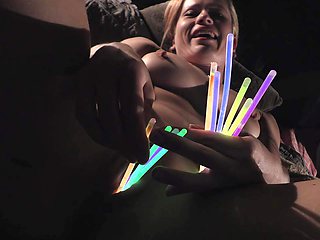 Glowstick Gaping Her Pussy with Closeups