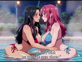 Stepmom and stepsister taking hot bath and pressing togather