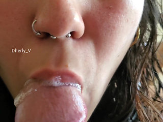 Close-up Playing with My Tongue and Wet Mouth on His Cock