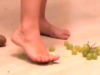 Blonde trampling food while home alone