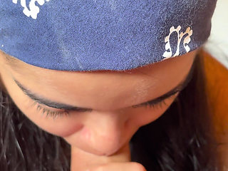 Hot and unhurried morning: greedy white girl gives a slow blowjob when she wakes up and swallows the milk