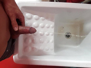 Piss terrace cock outside